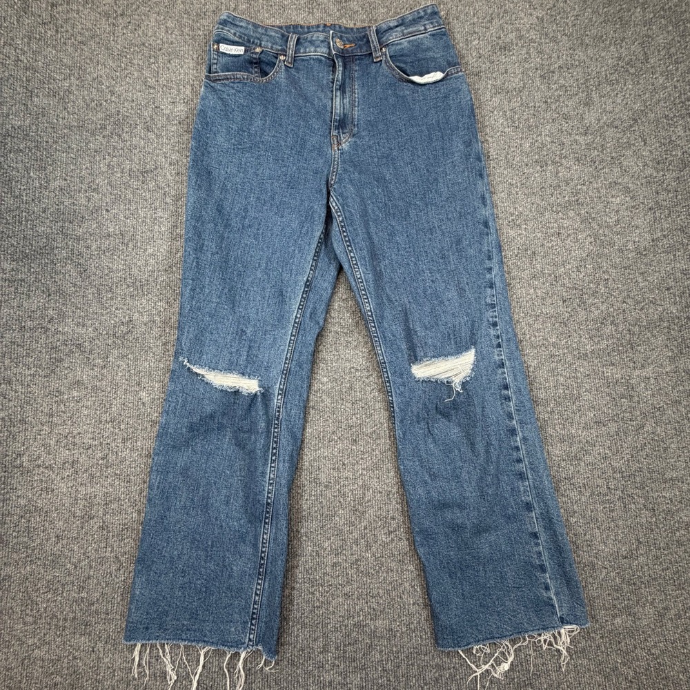 Calvin Klein High Rise Straight Jeans Size 29 (Fits as 28x26) Distressed Raw Hem